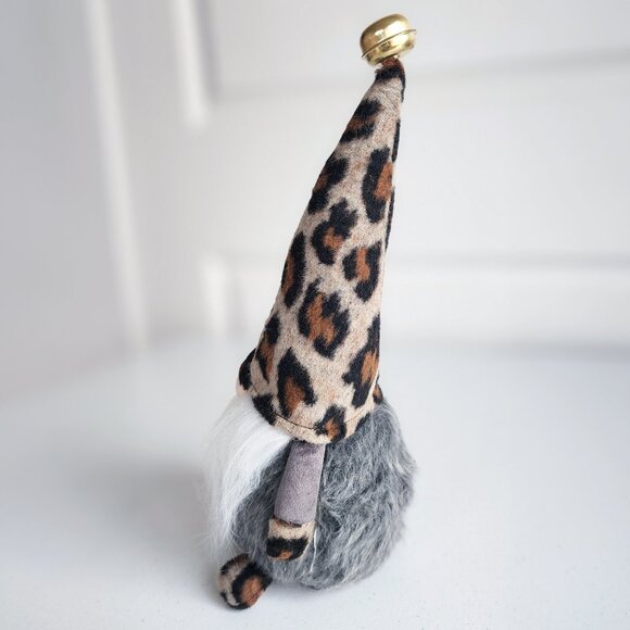 GNOME in Animal Print Leopard Cheetah Holiday Plush Gnome by 34th & Pine w/ Bell - Picture 4 of 6